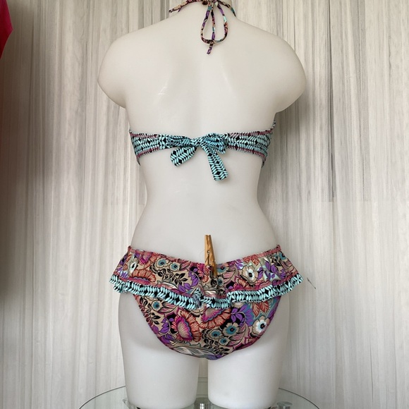 Cosita Linda colourful bikini! Bandeau Size L. Bottom Size XL. Ruffle, beads - Picture 8 of 13